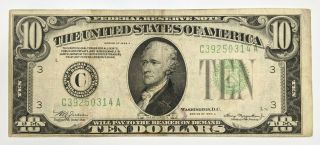 Series 1934 A $10 Ten Dollar Frn Note C Philadelphia Us Currency Bill