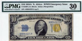 $10 1934a North Africa - Wwii Emergency Issue Fr 2309 (aa Block) Pmg 30