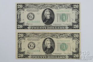 1934 - A 1934 - C $20 Federal Reserve Notes Chicago 2 Us Currency Bills $40 18951