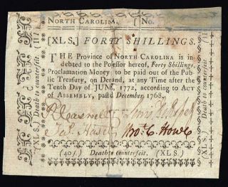 December 1768 Forty Shillings North Carolina Colonial Currency