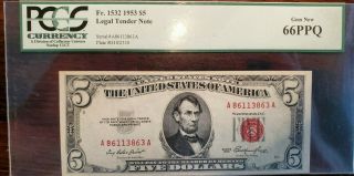 1953 Fr.  1532 $5 Legal Tender Note Plate D10/2310 66ppq Pcgs