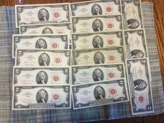 ✯15 - 1963 Two Dollar Note Red Seal ✯$2 Bills ✯old Money
