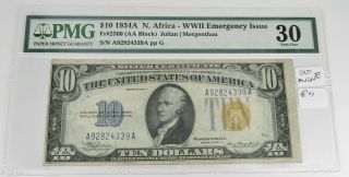 1934 A $1 N Africa Silver Certificate Wwii Note,  Fr 2309 Aa Block - Pmg 30