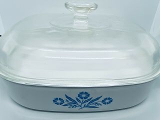 Vintage Corning Ware Blue Cornflower 2 Qt.  Casserole/cake Dish W/ 10 " Glass Lid