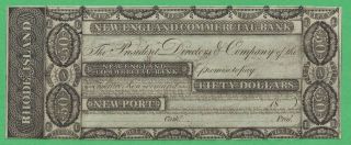 18xx England Commercial Bank,  Rhode Island $50 Obsolete Note Remainder