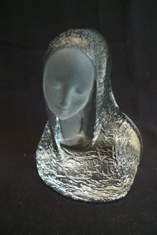 Vintage Crystal Handmade Madonna Mary Art Glass Signed Viking Sculpture Figurine
