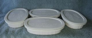 4 Corning Ware French White Oval Individual Casserole F - 15 - B With Lids F - 15 - Pc