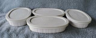 4 Corning Ware French White Oval Individual Casserole F - 15 - B With Lids F - 15 - PC 2