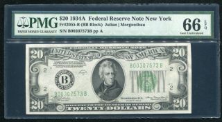 Fr.  2055 - B 1934 - A $20 Frn Federal Reserve Note York,  Ny Pmg Gem Unc - 66epq