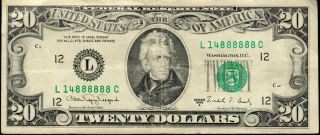 1988 Us $20 Twenty Dollar Bill Fancy Serial Number,  6 (8 