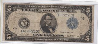 Kappyscoins W5787 Large 1914 $5.  00 Federal Reserve Bank Note Circulated