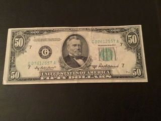 1950 B $50 Fifty Dollar Federal Reserve Note Old Money U.  S.  Currency Chicago