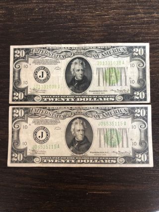 (2) 1934 Twenty Dollar Bills Series 1934