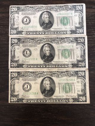 1934 Twenty Dollar Bill Set (3) Series 1934,  C,  & D