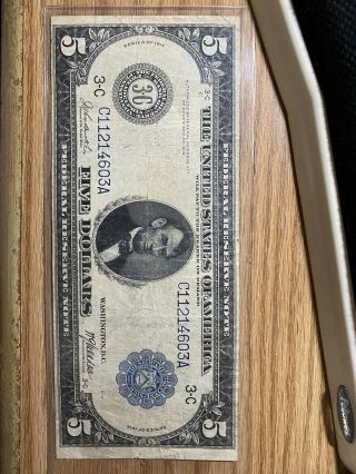 Large Bank Note Us Currency Bank Note 1914 $5 Bank Of Philadelphia C11214603a