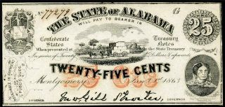 Hgr Sunday 1863 25c Confederate (state Of Alabama) Appears Gem Uncirculated