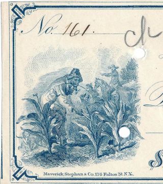1870 Baine Bros Portsmouth Va Check Tobacco Harvesting Vignette,  Blue