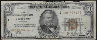 1929 $50 Federal Reserve Bank Of Kansas City,  Missouri S/h After 1stitem