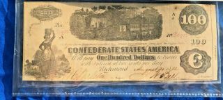 Authentic 1862 $100 Confederate Bill Money T - 40 Slave Milkmaid & Train