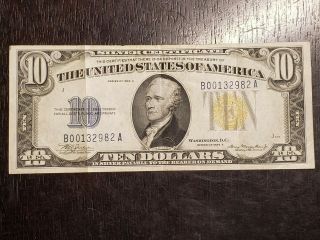 Series Of 1934a Higher Grade $10 North Africa Yellow Seal Silver Certificate