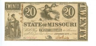 1862.  Jefferson City,  State Of Missouri $20 Cr 1