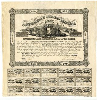1862 $500 Confederate Bond.