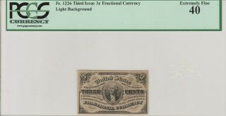 Fr.  1226 Third Issue 3¢,  Light Background,  Extremely Fine 40 Pcgs Currency