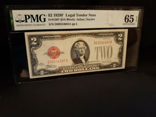 $2 1928f Legal Tender Note Fr 1507 (da Block) Pmg 65 Epq Gem Uncirculated 9