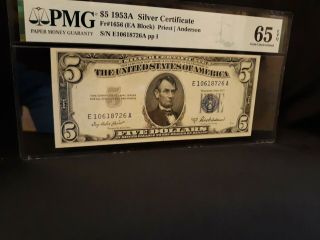 Fr.  1656 1953 A $5 Silver Certificate,  Pmg 65 Epq 4
