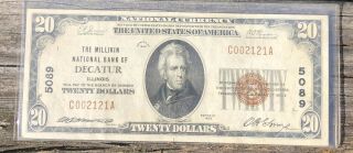 1929 Decater Illinois $20 Bank Note Bill