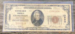 1929 Charleston Wva $20 Bank Note Bill