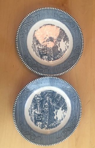 Set Of (2) Royal Currier And Ives Harvest Bread Plates 6 "