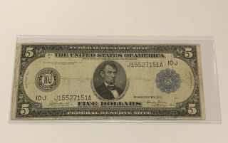 Fr.  881 1914 $5 Kansas City Frn,  Burke/glass Circulated Banknote.