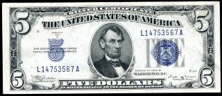 1934 - B $5 Five Dollars Blue Seal Silver Certificate Gem Unc