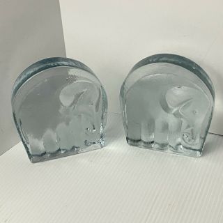Blenko Glass Elephant Bookends Book Ends Heavy Solid Glass Almost 10 Lbs