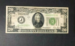 1928 - B $20 Twenty Dollar Federal Reserve Note “gold On Demand” Circulated
