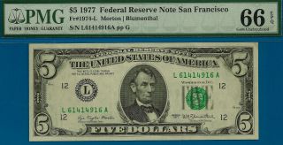 Pop 10/1 - 1977 $5 Frn ( (san Francisco - La Block))  Pmg 66epq L61414916a