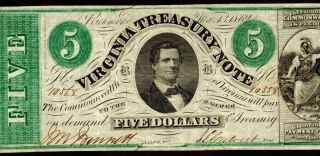 1862 $5 - Virginia Treasury Note - Obsolete Currency - Richmond - Paper Money