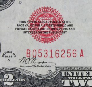 $2 1928a Red Seal Legal Tender Us Note B05316256a Series A Two Dollar