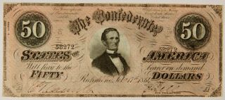 $50 Confederate Bill With Jeff Davis (t - 66)