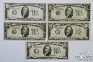 1934 - A,  1934 - B $10 Federal Reserve Notes 5 Us Currency Notes $50 19595