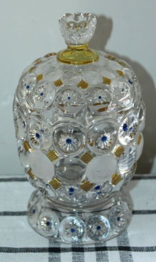 Rare Eapg Glass Jeweled Moon & Star Flash Yellow Jar Co - Operative Flint Glass
