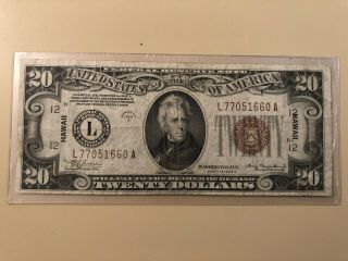 1934 A Hawaii Overprint $20 Twenty Dollar San Francisco Federal Reserve Note