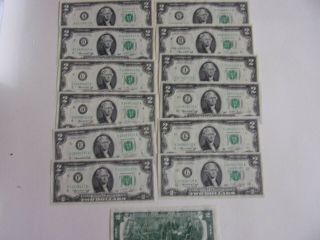 13 - Crisp 1976 $2 Dollar Notes - One From Each Federal Districts Plus One
