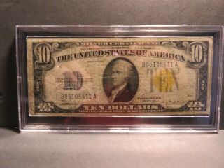 1934a $10 North Africa Note Wwii Emergency Issue Yellow Seal Silver Certificate