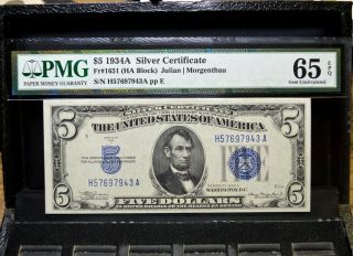 1934 - A $5 Silver Certificate ✪ Pmg 65 - Epq ✪ Fr - 1651 Gem Unc 943 L@@k ◢trusted◣