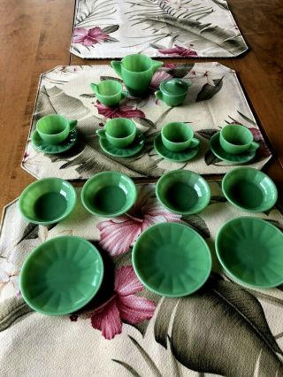 Vintage Akro Agate Jadite Childs Tea Set 18 Pc
