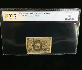 25 Cent Second Iss.  Fractional Currency Fr 1284 Pcgs Banknote About Unc 50 (885)