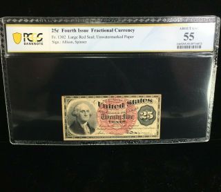 25 Cent Fourth Issue Fractional Currency Fr 1302 Pcgs Note About Unc 55 (873)