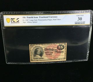 15 Cent Fourth Issue Fractional Currency Fr 1267 Pcgs Banknote Very Fine 30 (880)